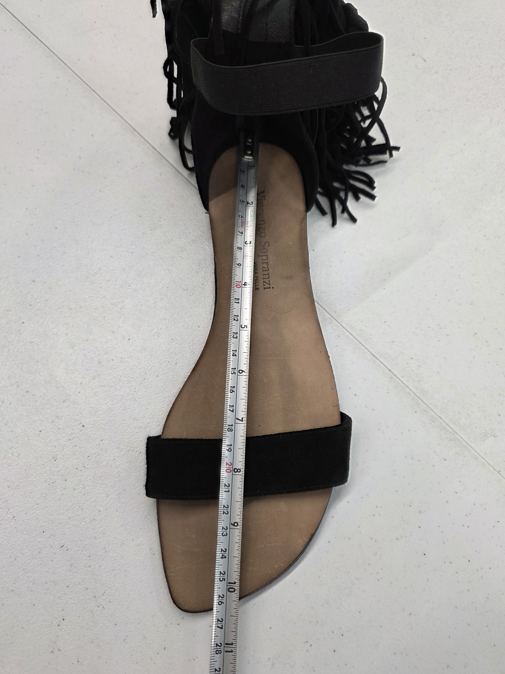 Vincenzo Sopranzi Italian Suede Boho Fringe Western Mid Ankle-Strap Flat Sandals - Picture 6 of 9